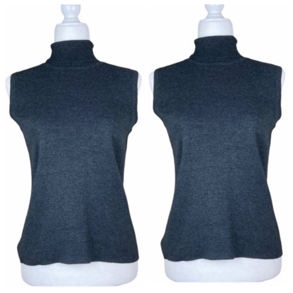 Tailor B.Moss | Ribbed Turtleneck Sleeveless Gray Sweater